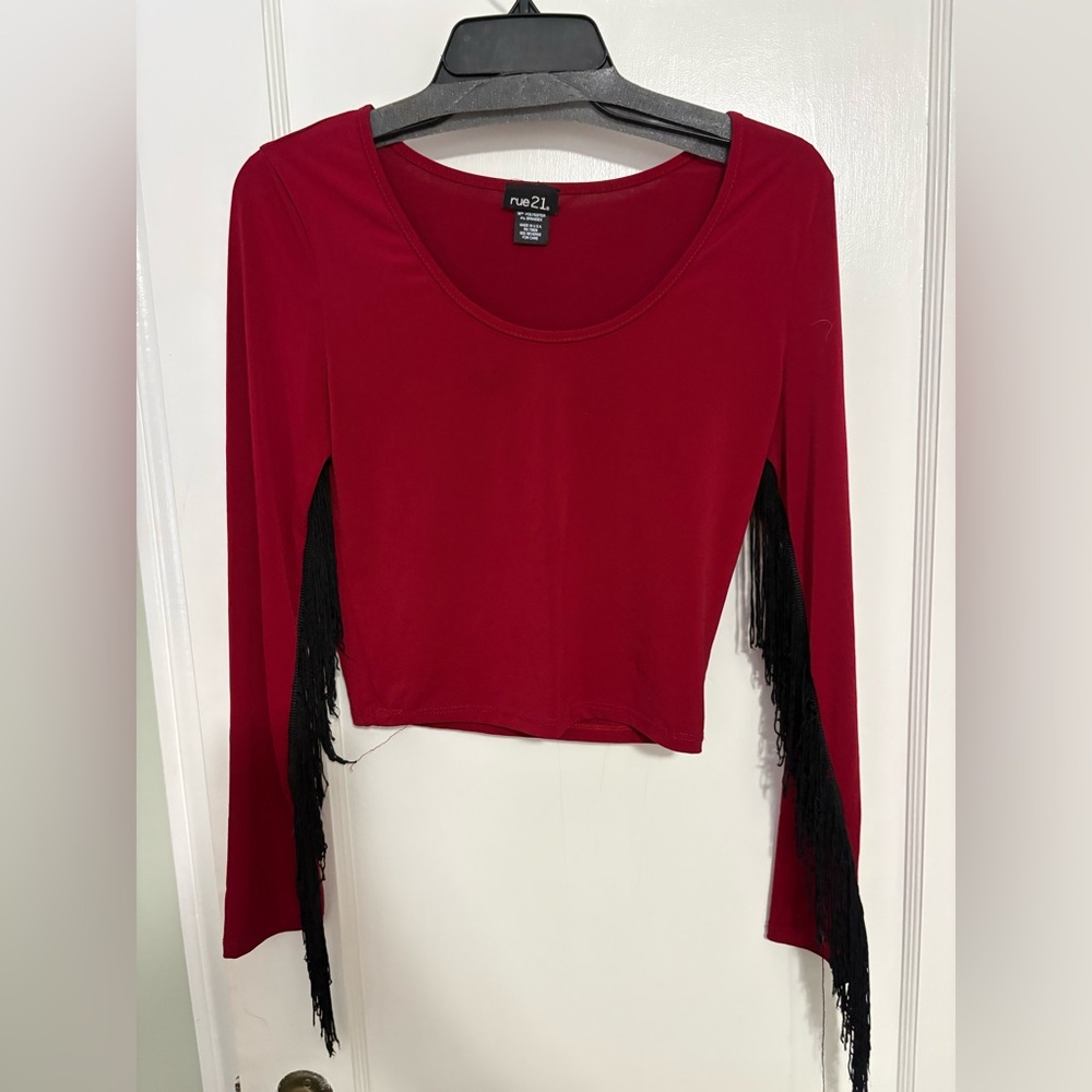 Rue21 Burgundy Fringe Crop Top